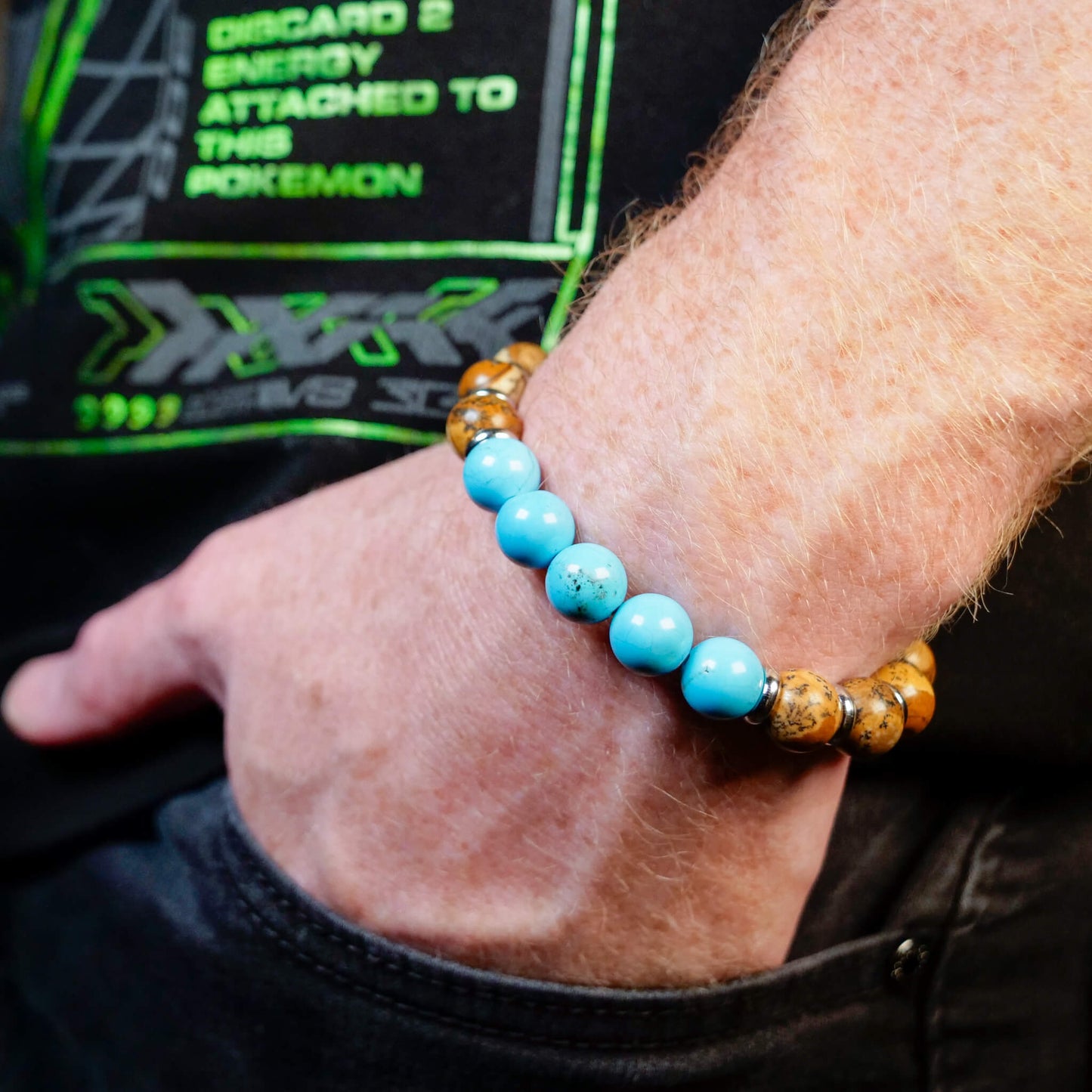 Blastoise Inspired Turquoise & Picture Jasper Bracelet