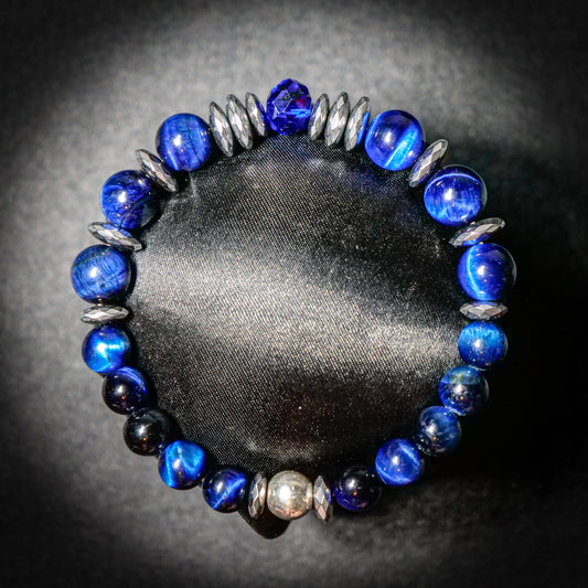 Dialga Bracelet | Blue Tigers Eye & Hematite