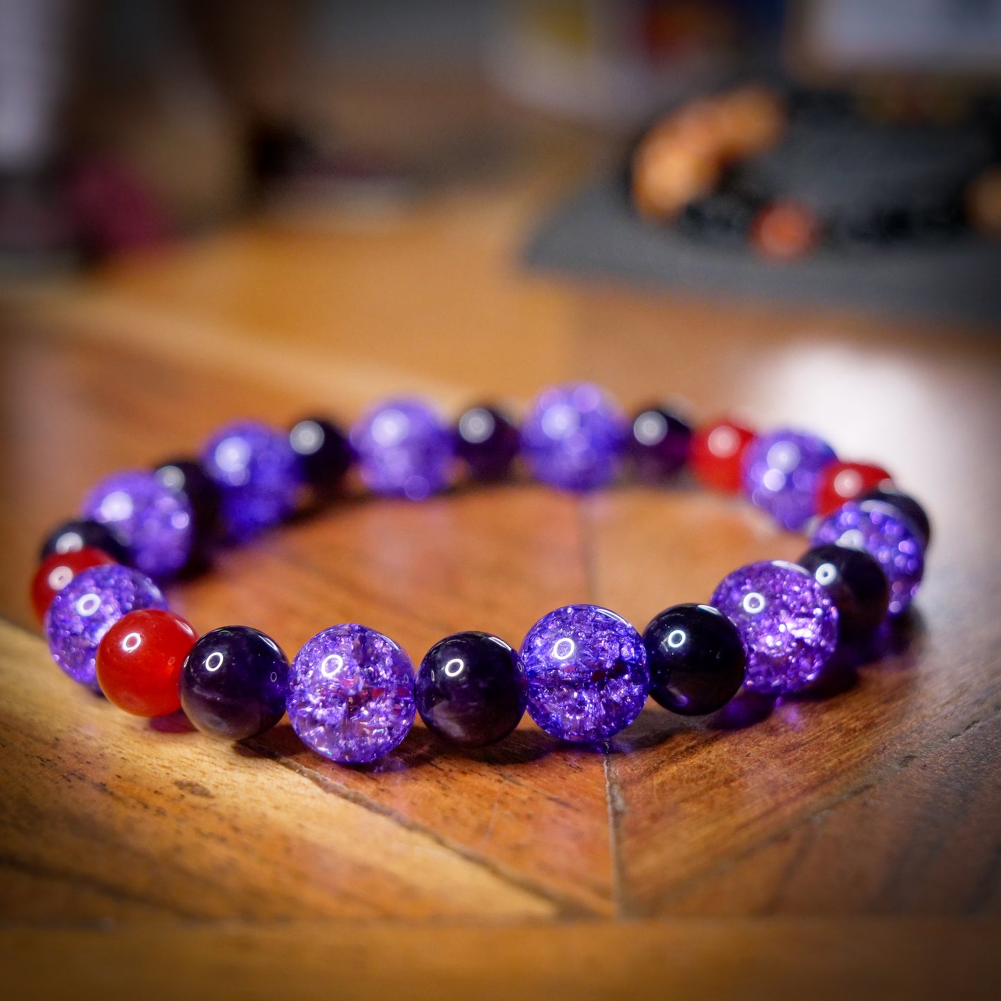Gengar Inspired Amethyst & Quartz Bracelet