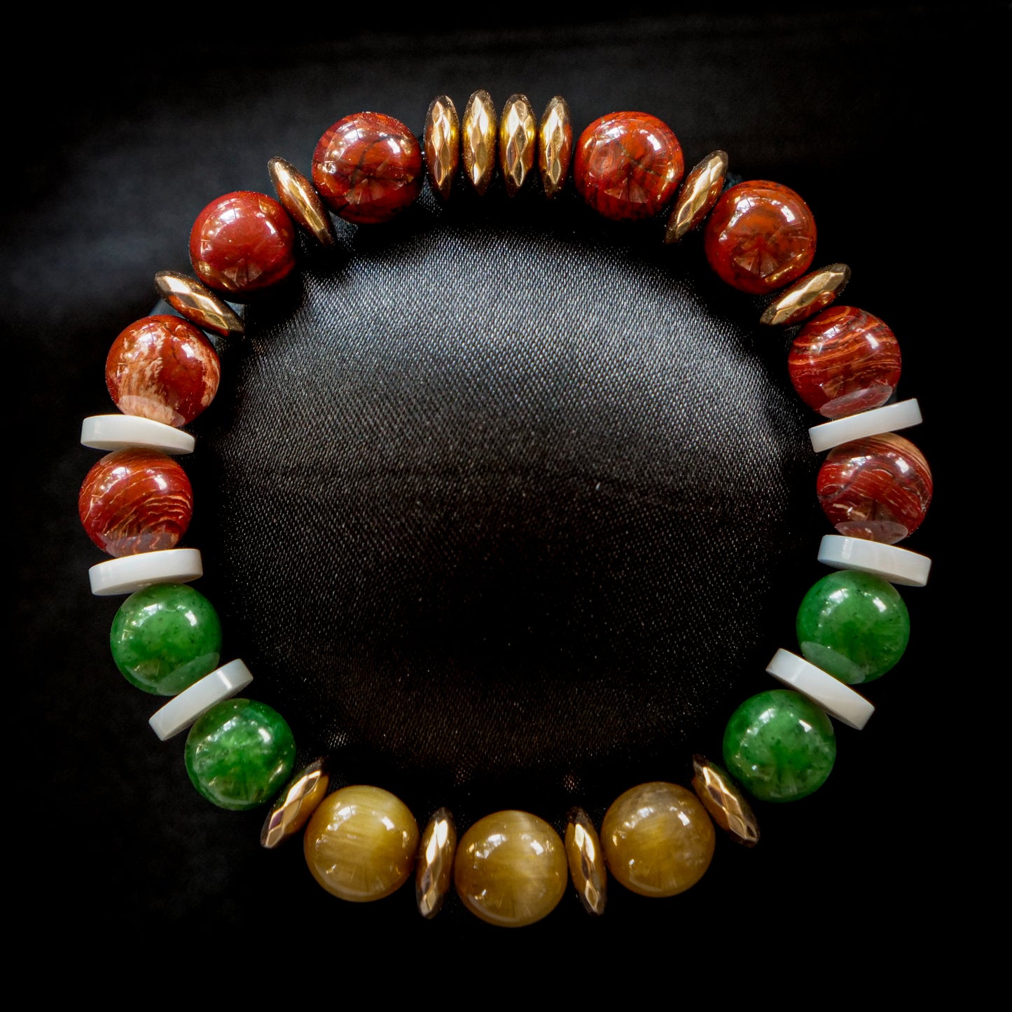 Ho-Oh Inspired Red Jasper, Russian Jade, Tiger Eye & Hematite Bracelet