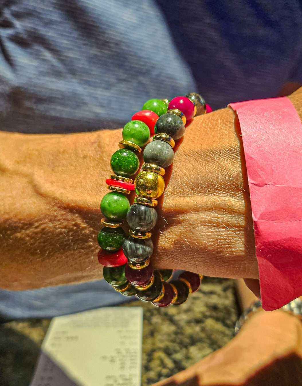Rayquaza Inspired Russian Jade & Bamboo Coral Bracelet