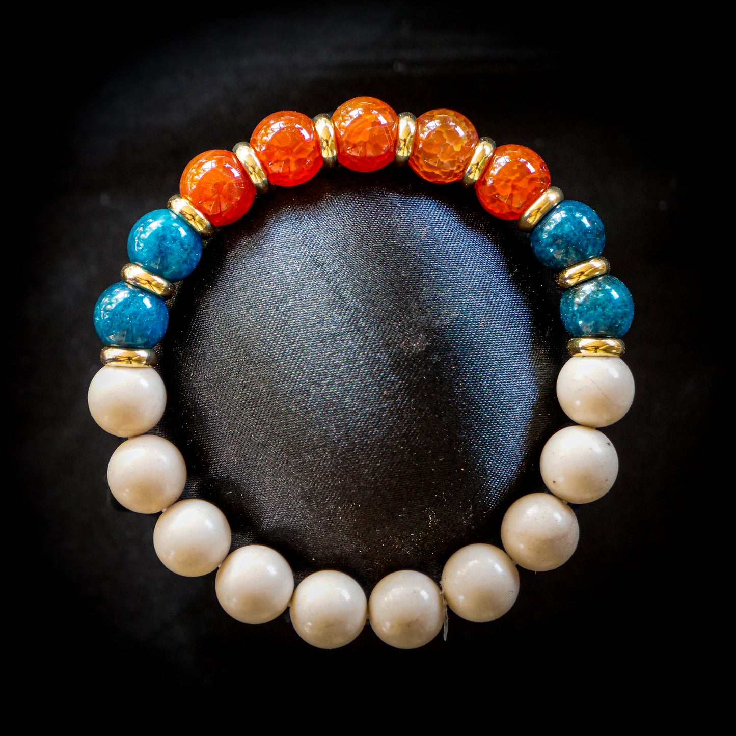 Typhlosion Inspired Fire Agate, Tiger Eye & Fossil Rock Bracelet
