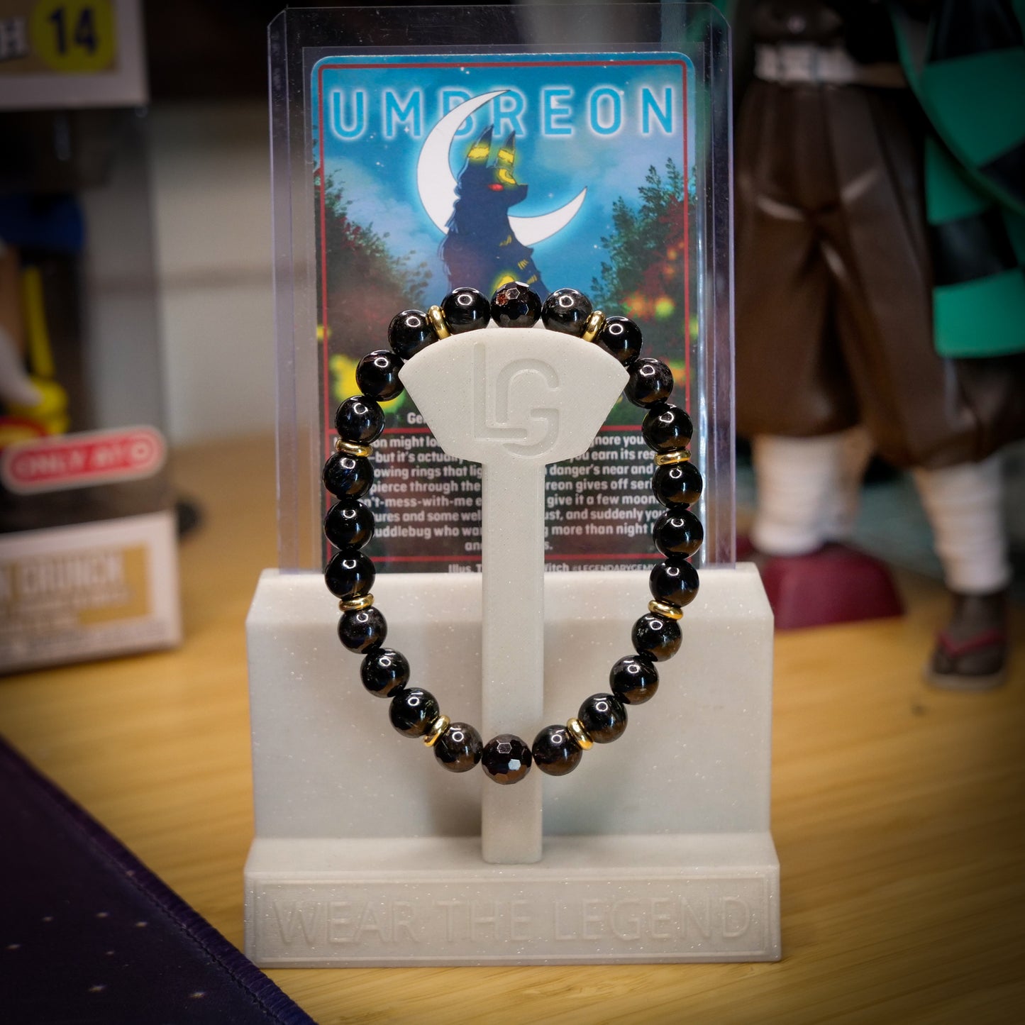 Umbreon Inspired Arfvedsonite & Garnet Bracelet
