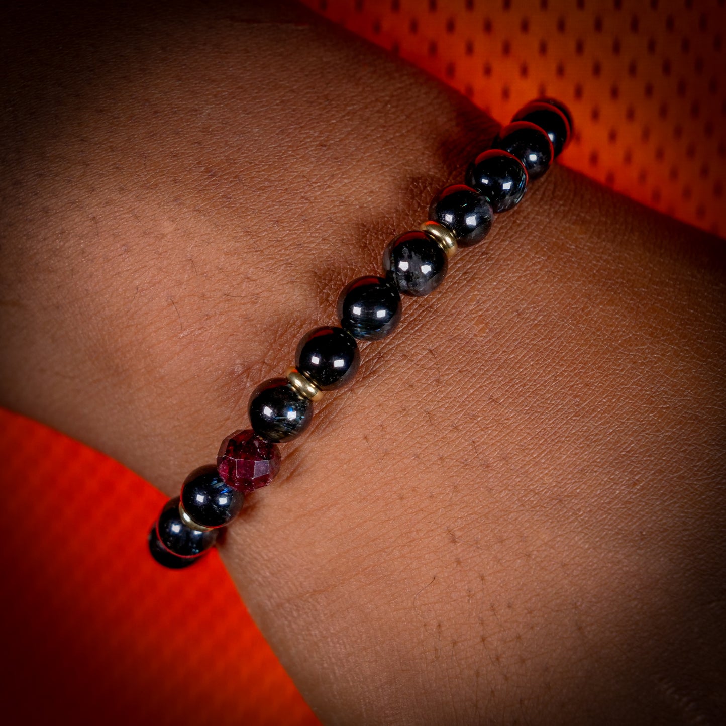 Umbreon Inspired Arfvedsonite & Garnet Bracelet