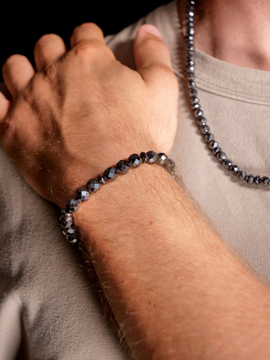 Steelix Bracelet | Faceted Black Hematite