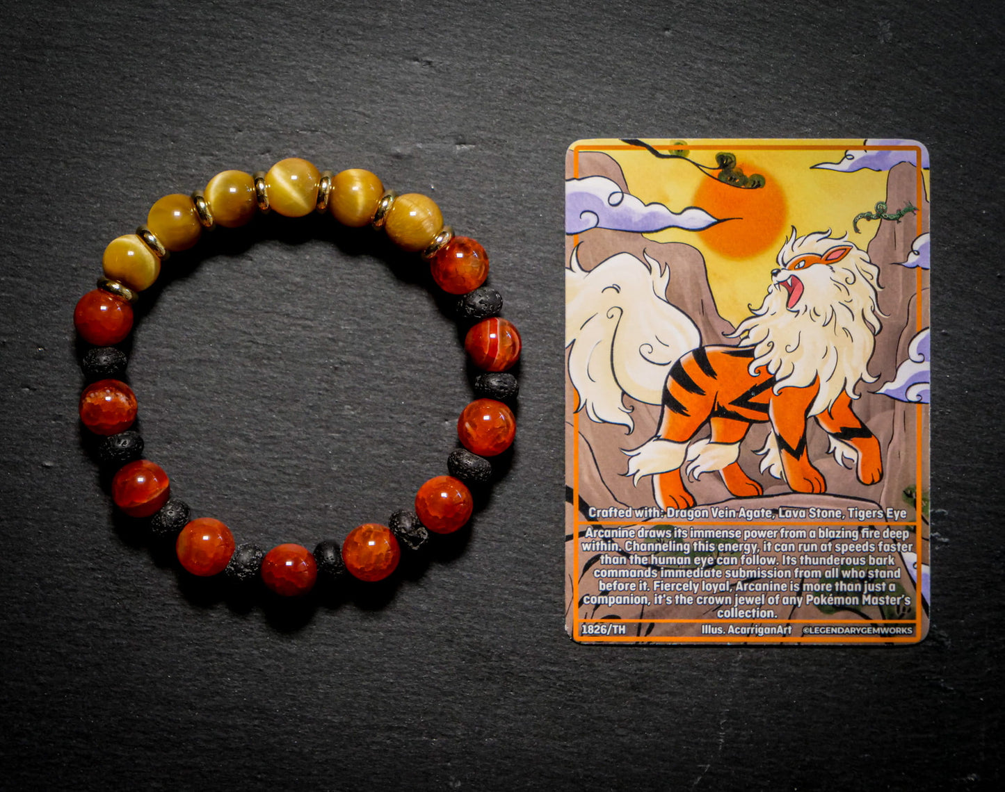 Arcanine Bracelet | Dragon Vein Agate, Lava Stone & Tiger Eye