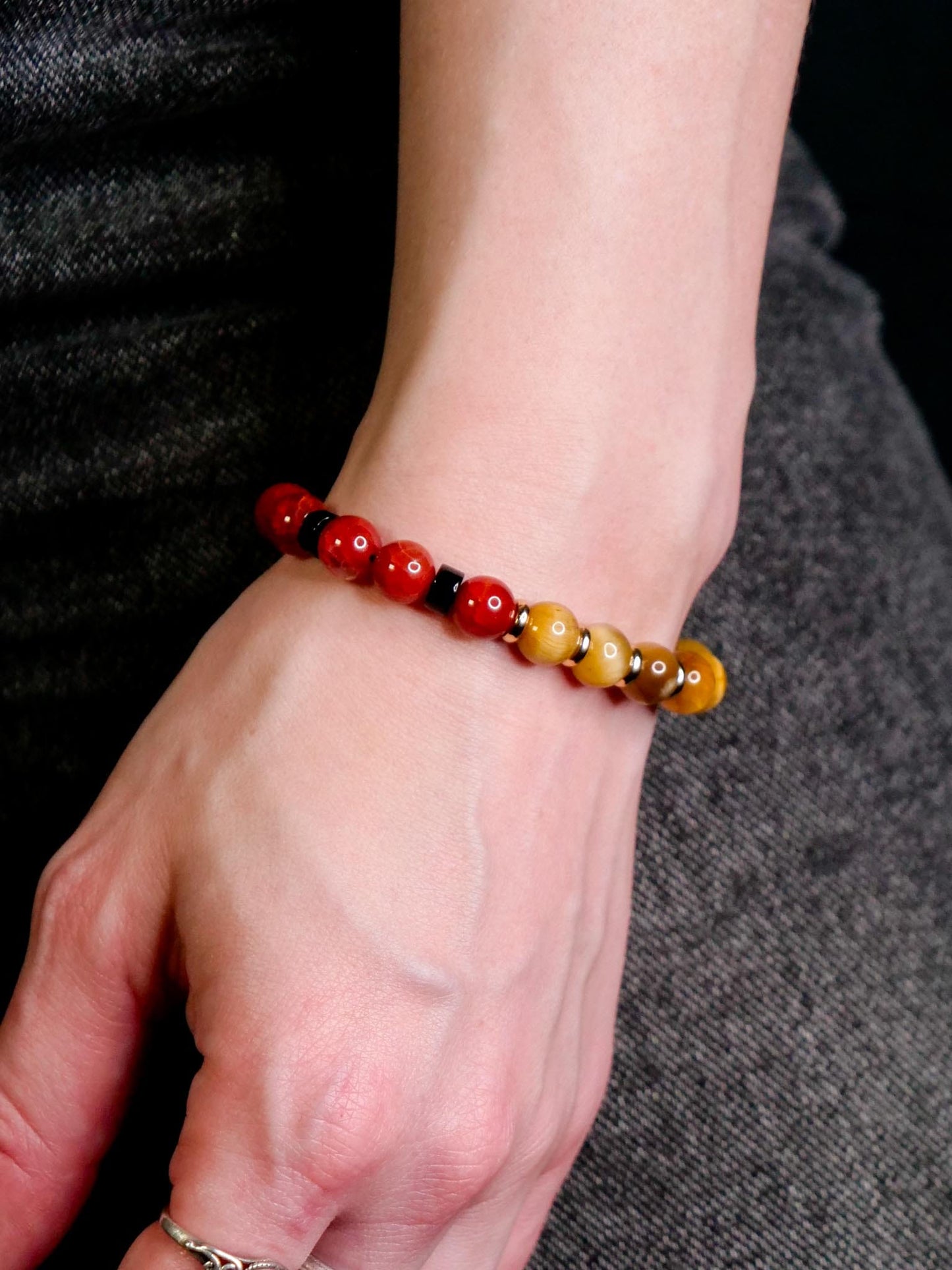 Arcanine Bracelet | Dragon Vein Agate, Lava Stone & Tiger Eye