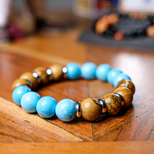 Blastoise Inspired Turquoise & Picture Jasper Bracelet