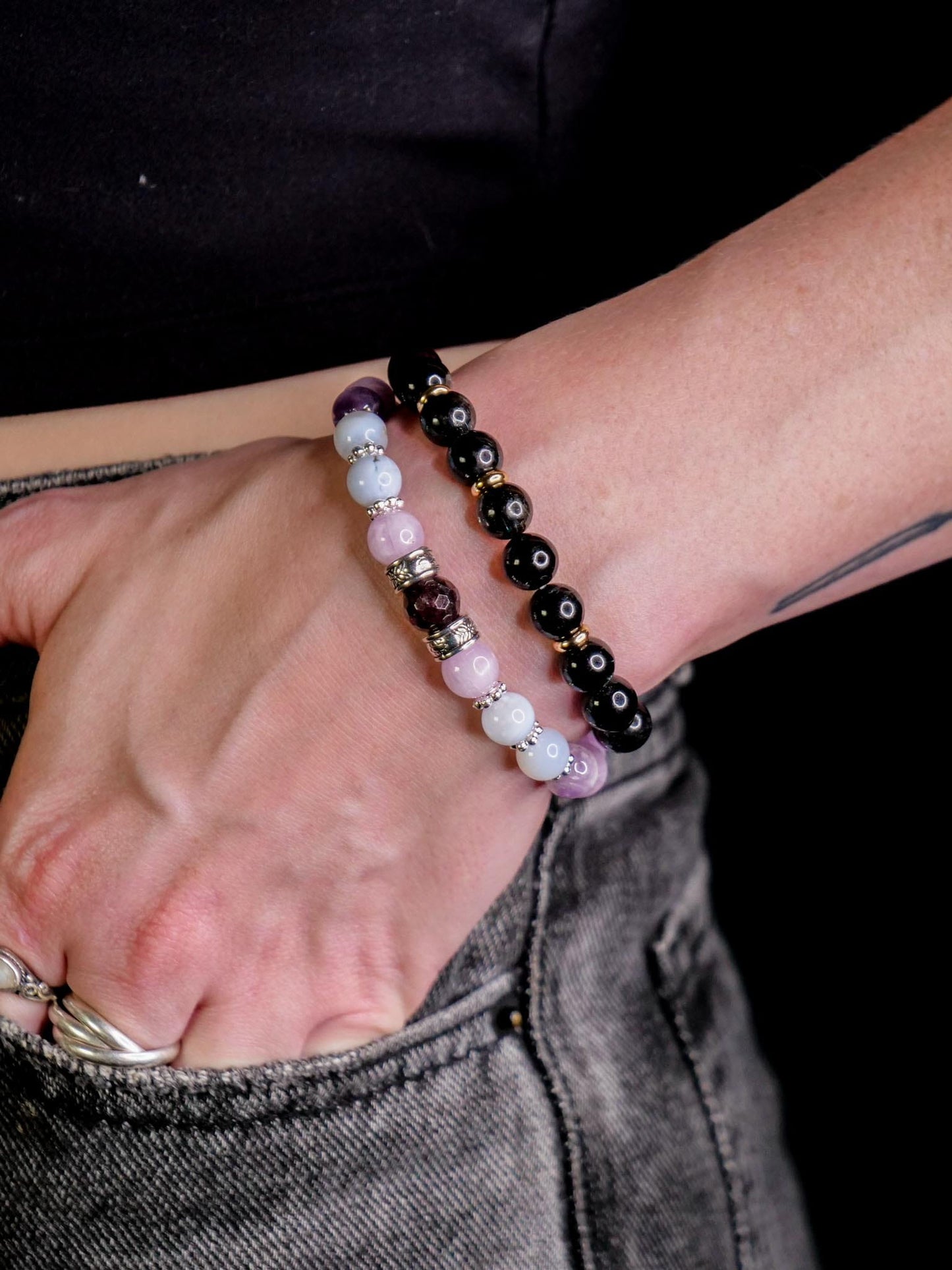 Espeon Bracelet | Kunzite & Garnet