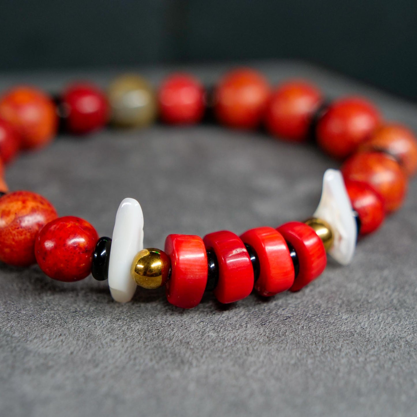 Groudon Gemstone Bracelet | Apple Coral & Onyx