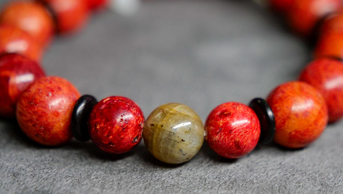 Groudon Gemstone Bracelet | Apple Coral & Onyx