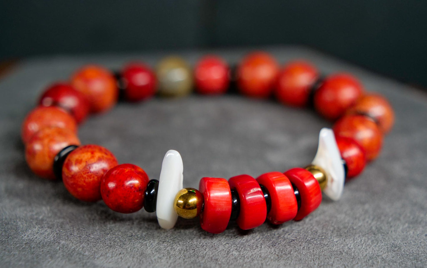 Groudon Gemstone Bracelet | Apple Coral & Onyx