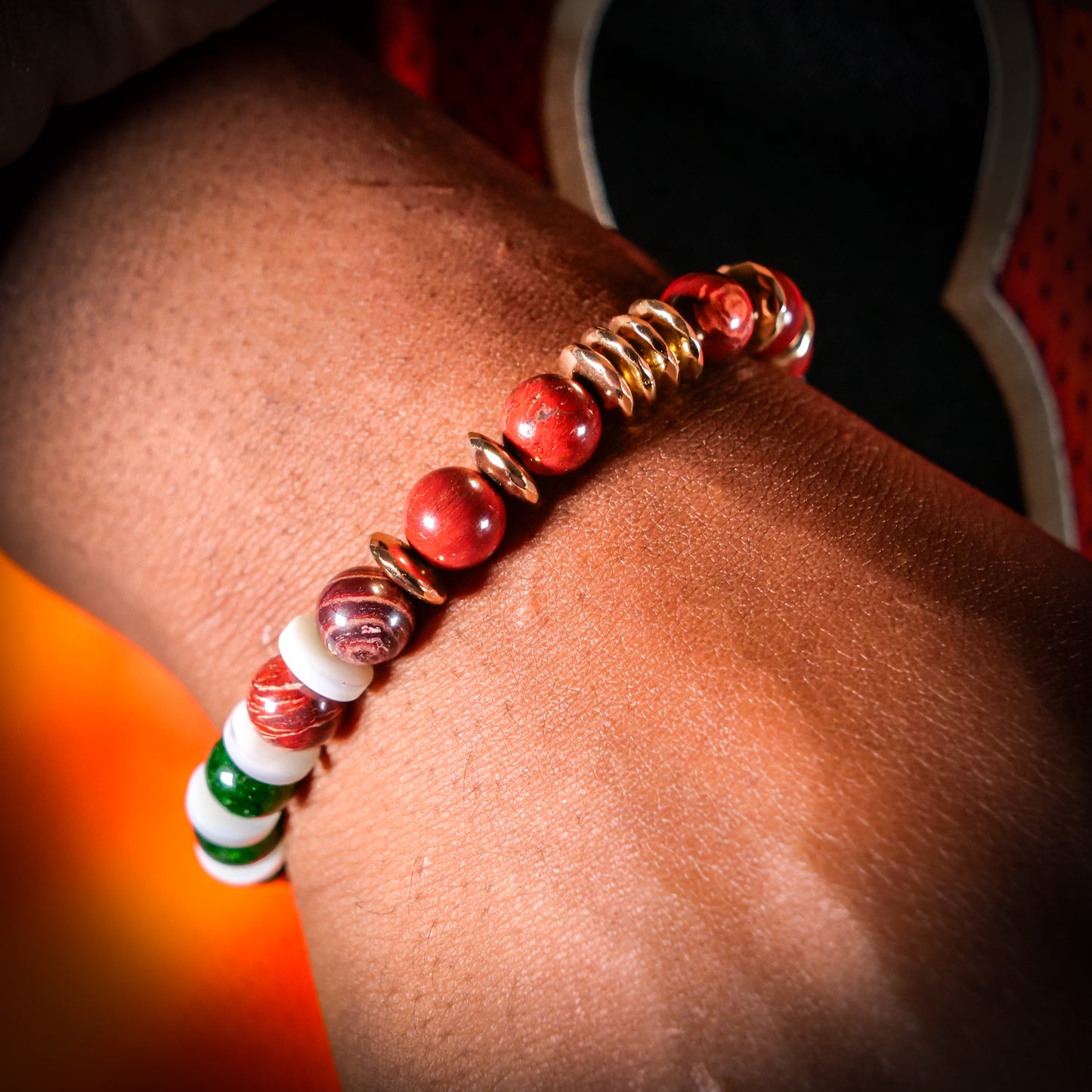 Ho-Oh Inspired Red Jasper, Russian Jade, Tiger Eye & Hematite Bracelet
