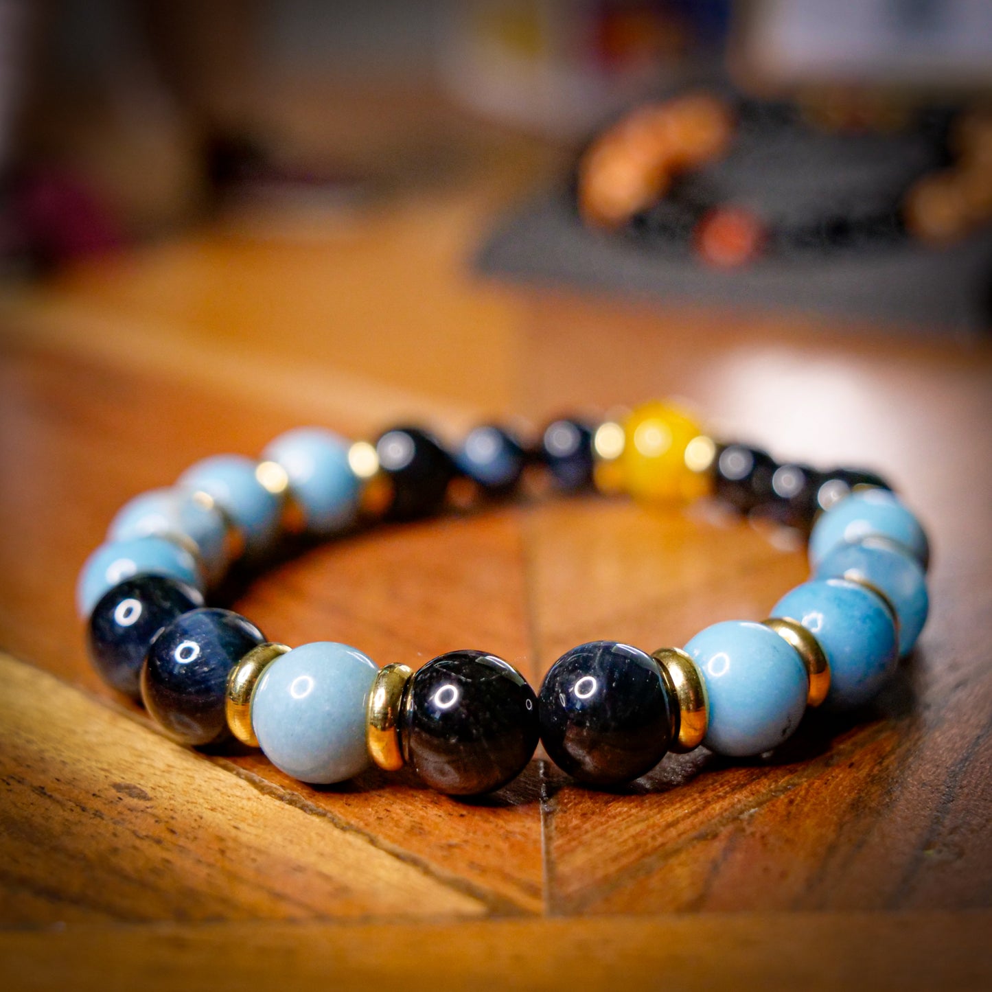 Luxray Inspired Larimar & Tiger Eye Bracelet