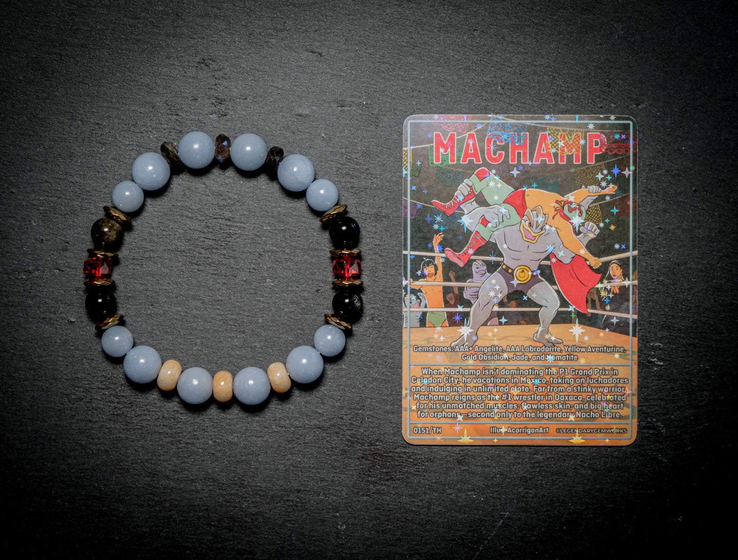 Machamp Bracelet | Angelite, Obsidian & Hematite