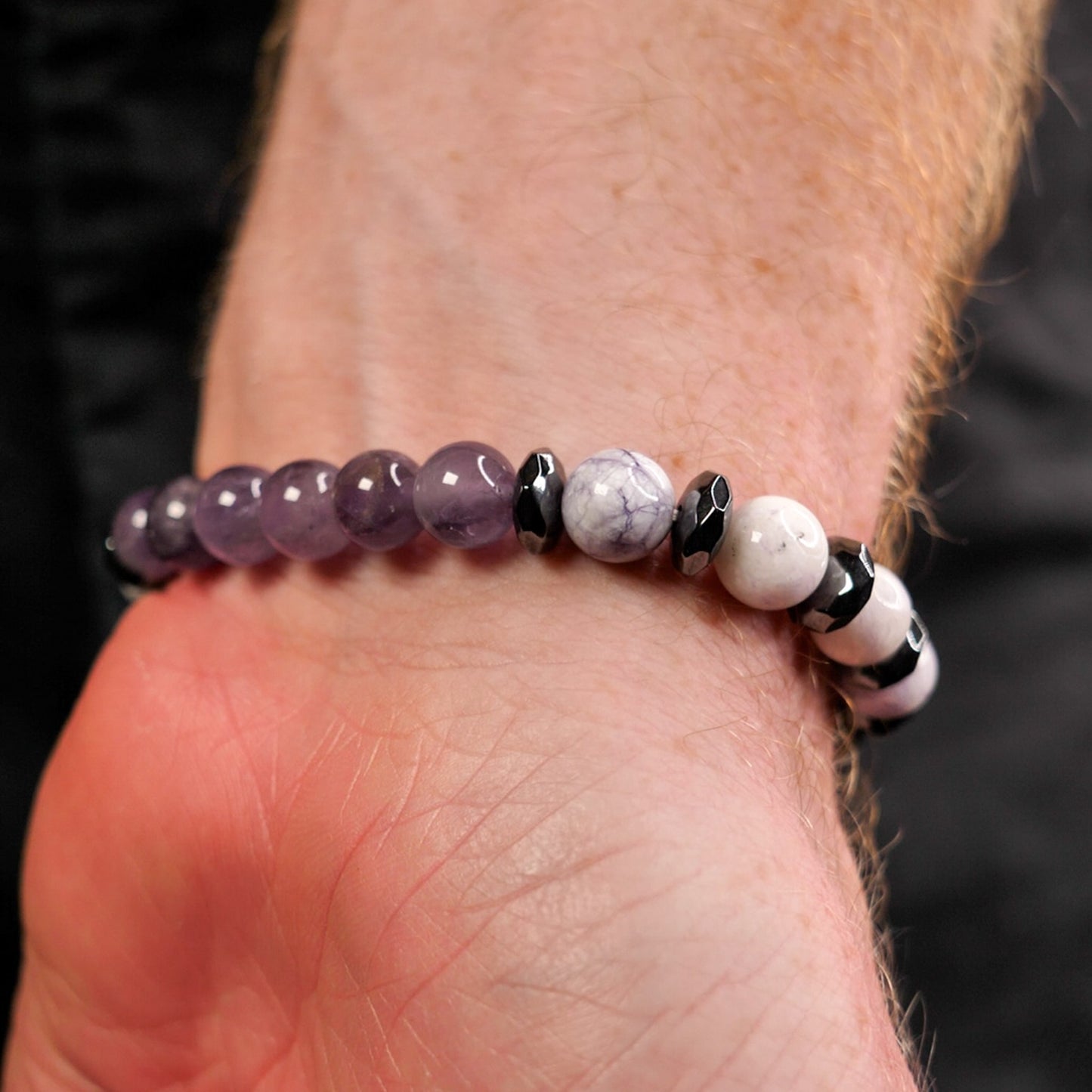 Armored Mewtwo Gemstone Bracelet – Pre-Order (Jasper, Amethyst, Hematite, Quartz) + Free Display