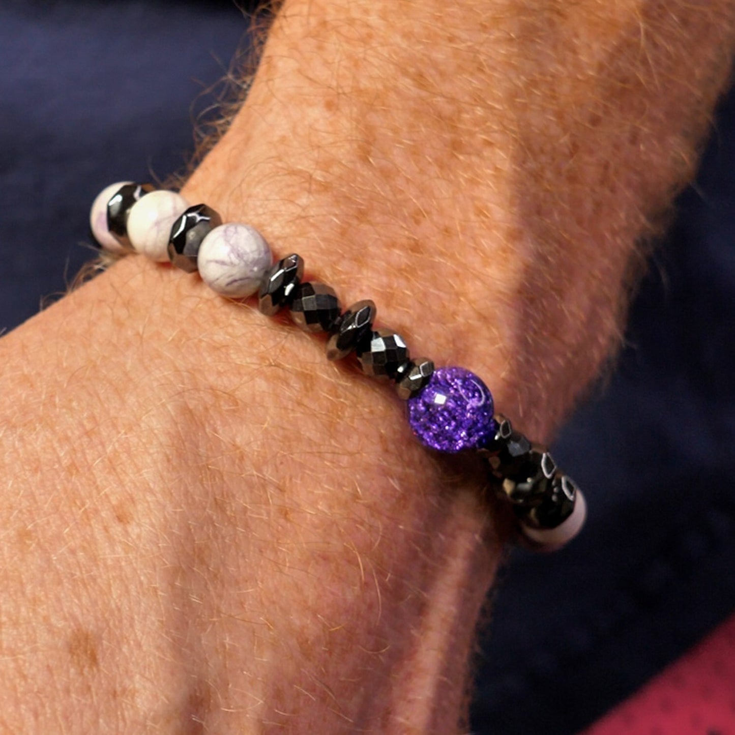 Armored Mewtwo Gemstone Bracelet – Pre-Order (Jasper, Amethyst, Hematite, Quartz) + Free Display