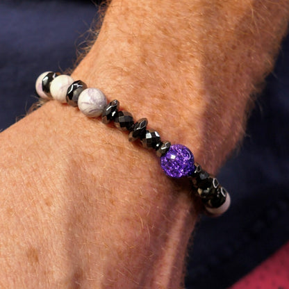 Armored Mewtwo Gemstone Bracelet – Pre-Order (Jasper, Amethyst, Hematite, Quartz) + Free Display