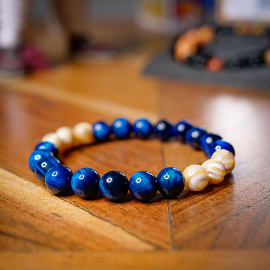 Munchlax Inspired Tiger Eye & Mother of Pearl Bracelet