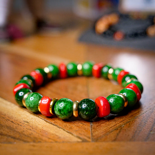 Rayquaza Inspired Russian Jade & Bamboo Coral Bracelet