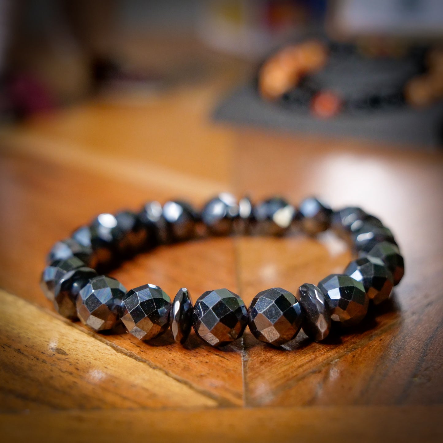 Steelix Inspired Faceted Black Hematite Bracelet