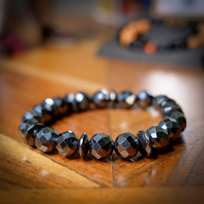Steelix Inspired Faceted Black Hematite Bracelet