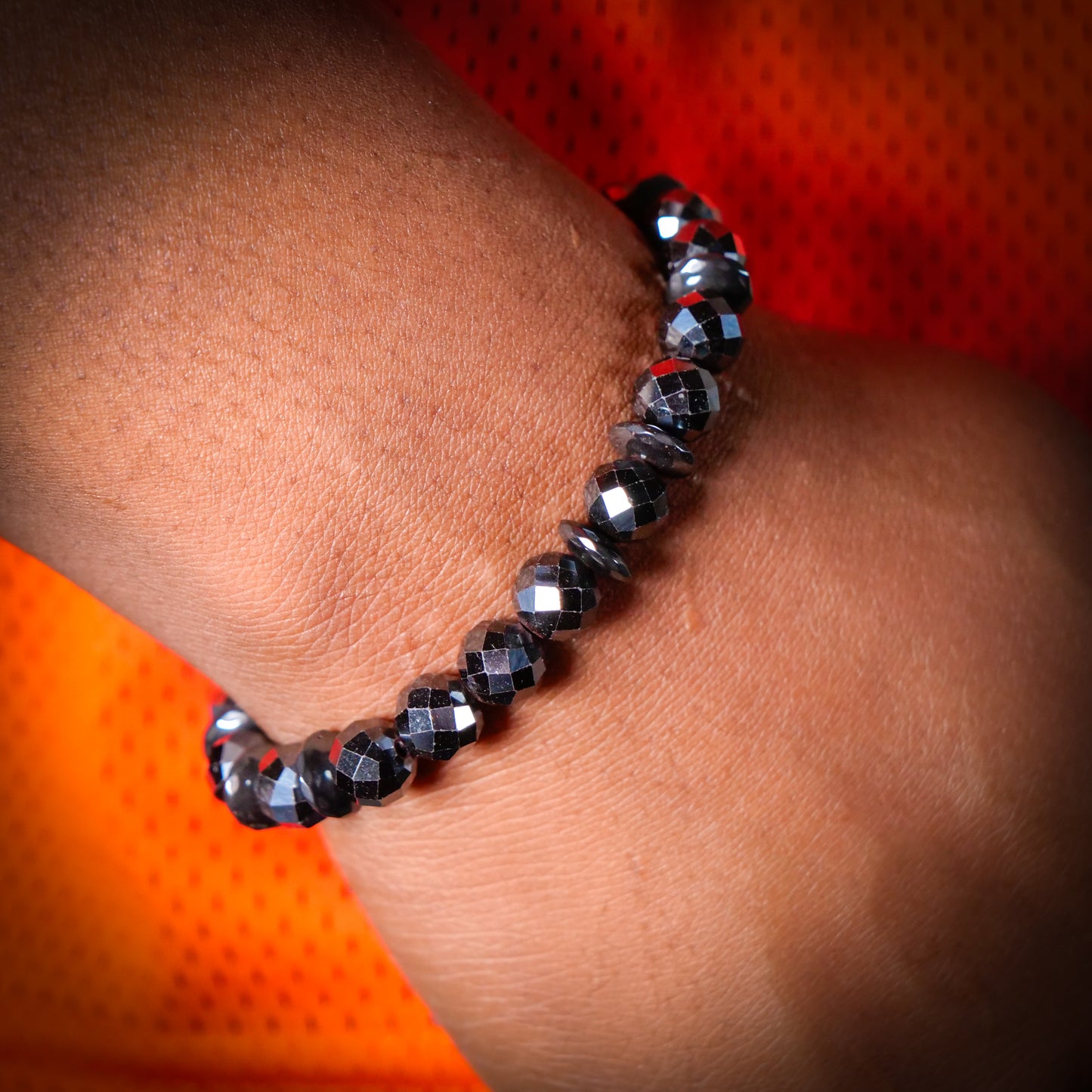 Steelix Inspired Faceted Black Hematite Bracelet