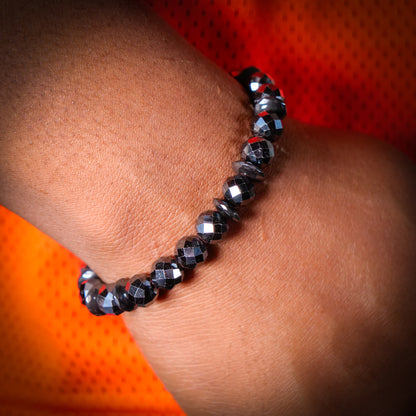 Steelix Inspired Faceted Black Hematite Bracelet