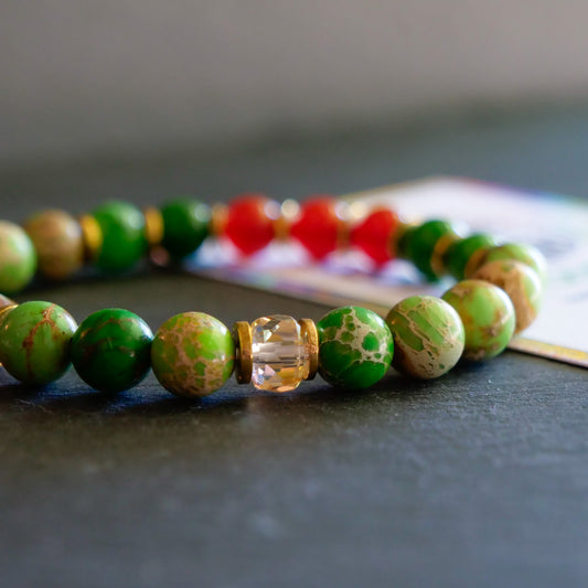 Treecko Bracelet | Sea Sediment Jasper & Carnelian