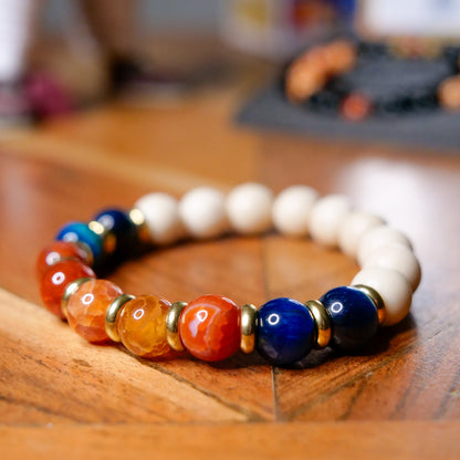 Typhlosion Inspired Fire Agate, Tiger Eye & Fossil Rock Bracelet