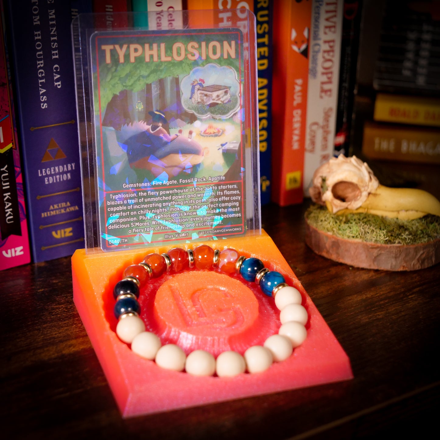 Typhlosion Inspired Fire Agate, Tiger Eye & Fossil Rock Bracelet