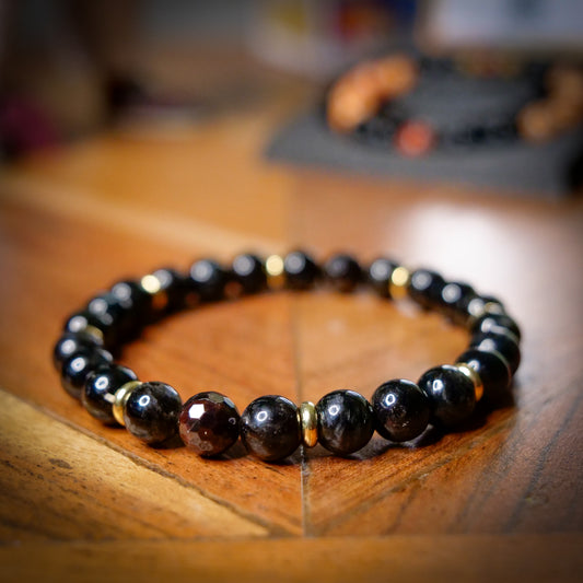 Umbreon Inspired Arfvedsonite & Garnet Bracelet
