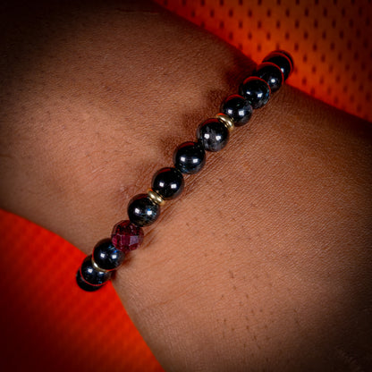Umbreon Inspired Arfvedsonite & Garnet Bracelet