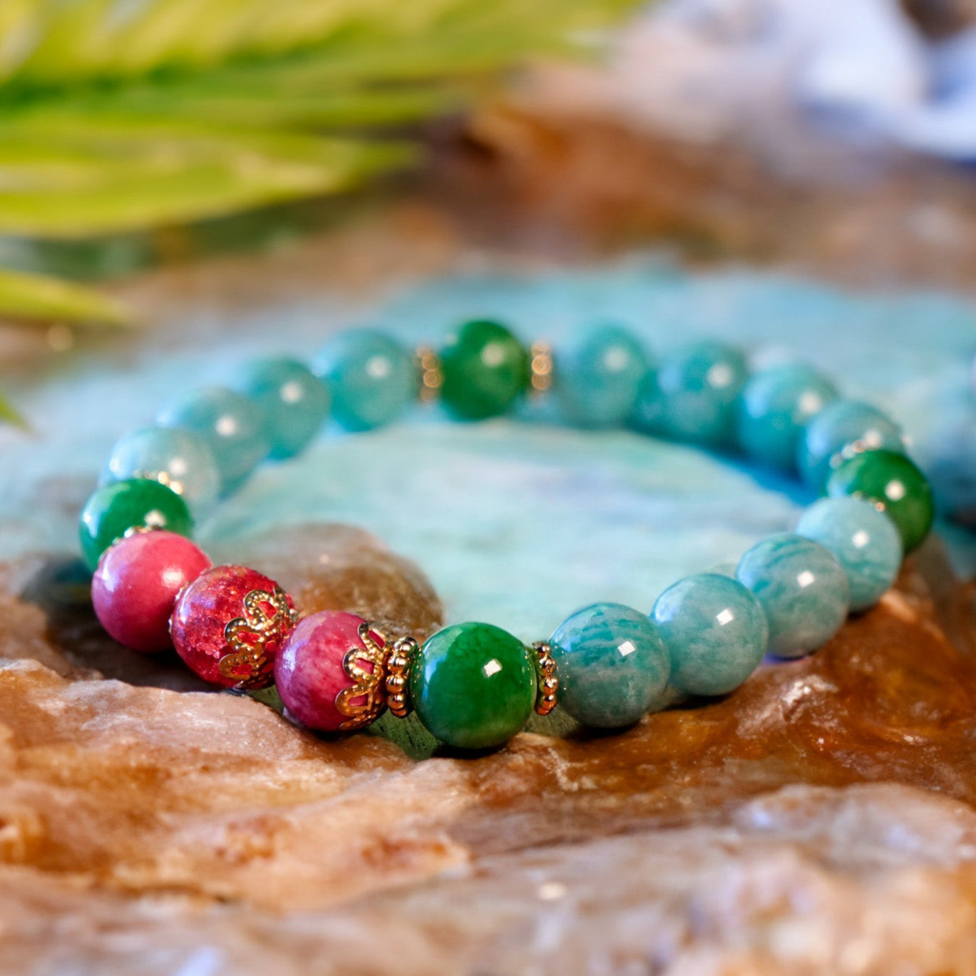 Venusaur Inspired Amazonite & Peridot Bracelet