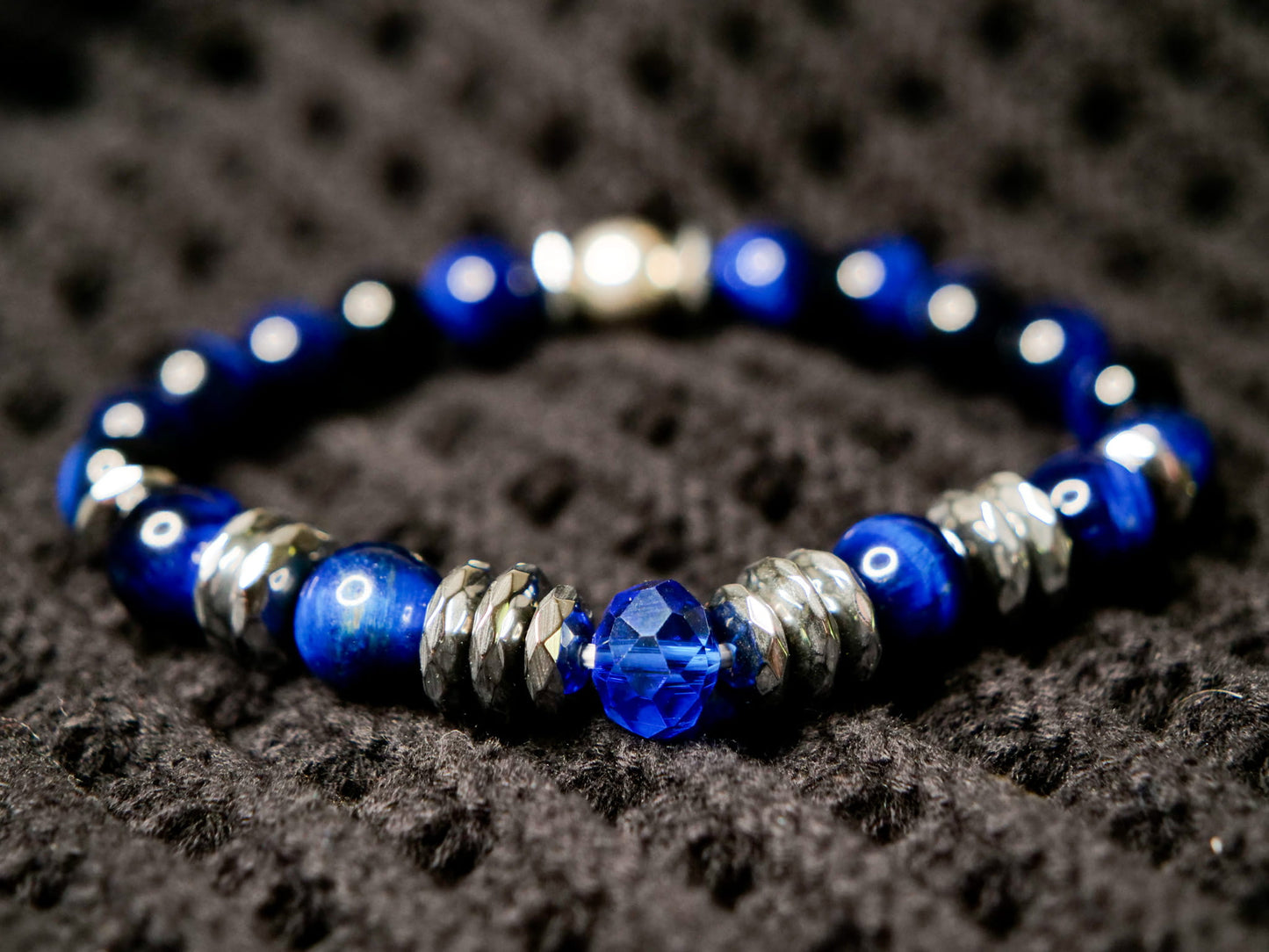 Dialga Bracelet | Blue Tigers Eye & Hematite