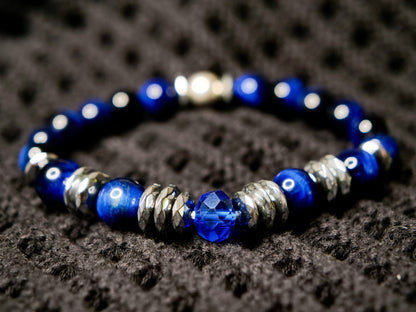 Dialga Bracelet | Blue Tigers Eye & Hematite